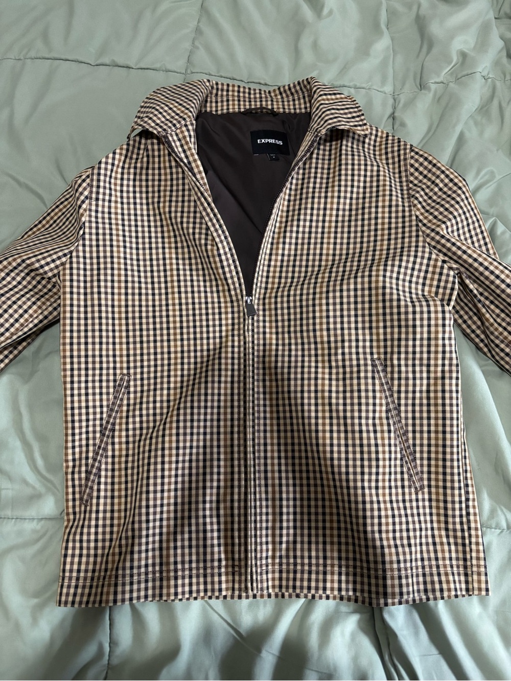 Express Men's Brown Plaid Zip-Front Jacket